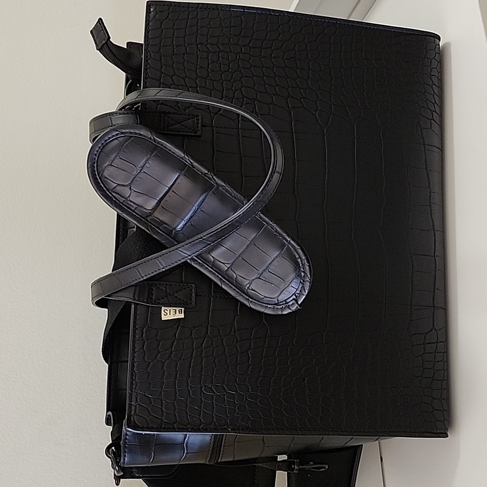 BÉIS 'The Large Work Tote' in Black Croc Large Laptop Bag - Picture 3 of 16